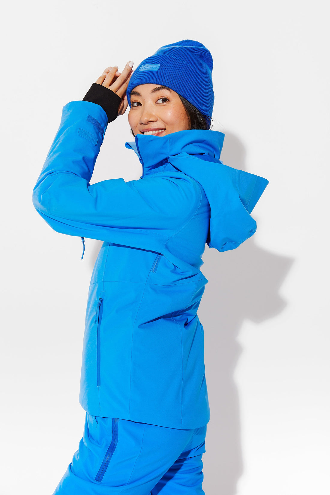 Woman wearing Blue Bird ski jacket